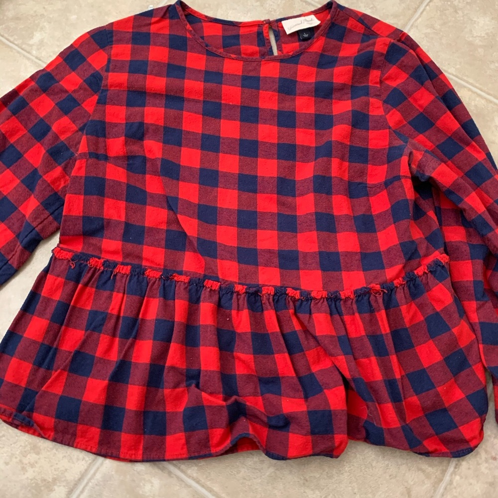 Plaid, peplum long sleeve blouse